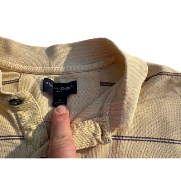Banana Republic Mens Yellow Striped Short Sleeve Polo Shirt Medium - Picture 3 of 6